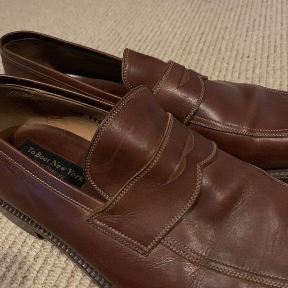 To Boot New York “TESORO” Brown Leather Round Toe Slip On Penny Loafers Size 12 - Picture 3 of 9